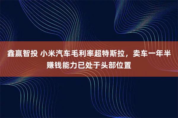 鑫赢智投 小米汽车毛利率超特斯拉，卖车一年半赚钱能力已处于头部位置